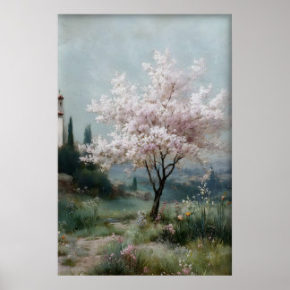 Flowering Trees Print, Antique Spring Field ポスター