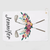 Flowers パーソナライズされた with Clubs Womens  ゴルフタオル (横)