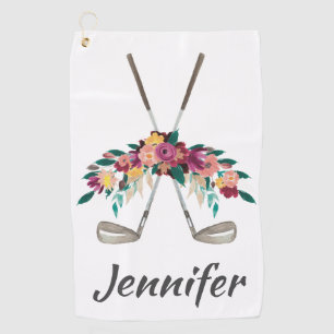 Flowers パーソナライズされた with Clubs Womens  ゴルフタオル