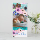 FLOWERS 、ブルーバタフライ ベイビーシャワーフォトテンプレート 招待状 (スタンド正面)