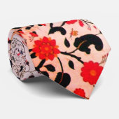 FLOWERS AND BIRDS,PEACOCKS Red Black White Floral ネクタイ (ロール)