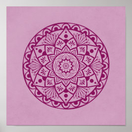 Flowers and Dots Mandala - Fuschia Pink Print ポスター