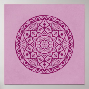Flowers and Dots Mandala - Fuschia Pink Print ポスター