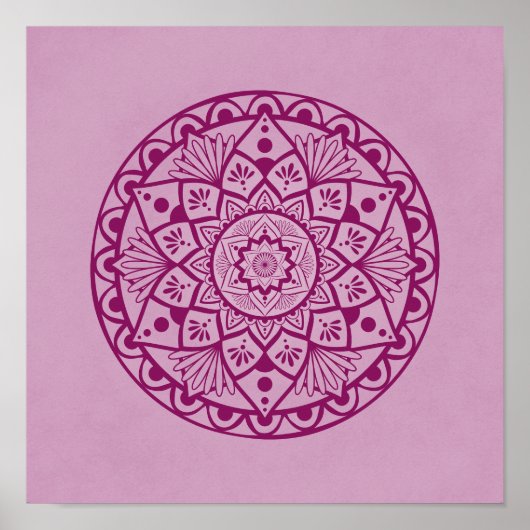 Flowers and Dots Mandala - Fuschia Pink Print ポスター (正面)