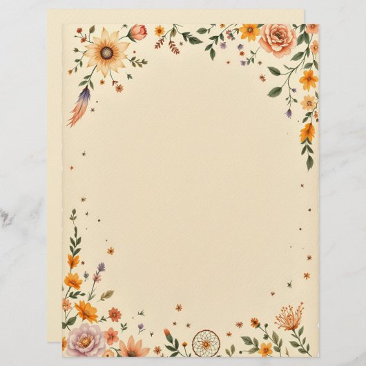 Flowers and Dreamcatcher Stationery Paper レターヘッド (正面/裏面)