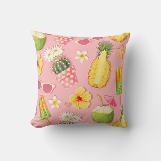 Flowers and exotic fruits vintage seamless pattern クッション (正面)