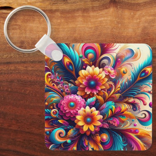 Flowers and Feathers キーホルダー (正面)