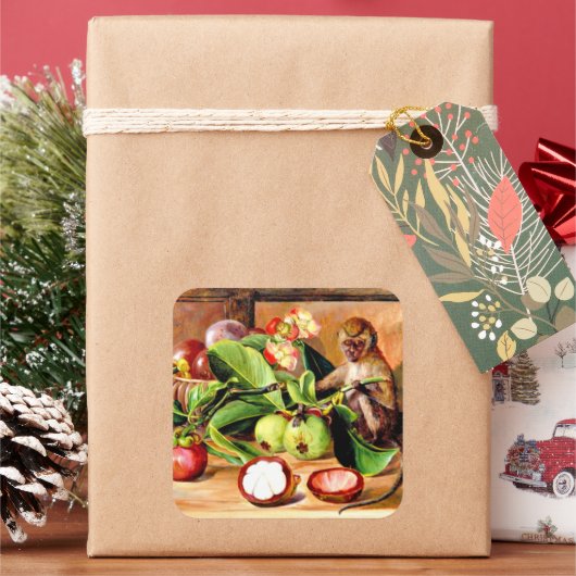 Flowers and fruit of Mangosteen; Singapore Monkey スクエアシール (クリスマス)