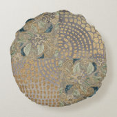 Flowers and Golden Giraffe Skin, Grey Background ラウンドクッション (裏面)