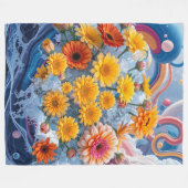 Flowers and Ocean Waves Fleece Blanket フリースブランケット (正面(横))