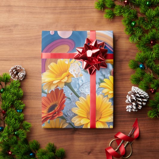 Flowers and Ocean Waves Wrapping Paper ラッピングペーパー (クリスマスギフト)