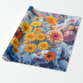 Flowers and Ocean Waves Wrapping Paper ラッピングペーパー (アンロールド)