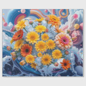 Flowers and Ocean Waves Wrapping Paper ラッピングペーパー (フラット)