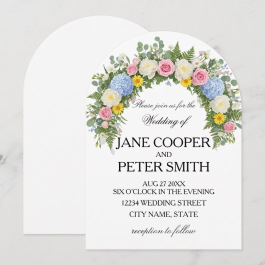 Flowers arrangement Budget Wedding Invitation 招待状 (正面/裏面)