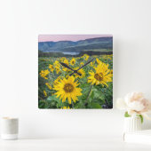 Flowers | Balsomroot Columbia River, Oregon スクエア壁時計 (ホーム)