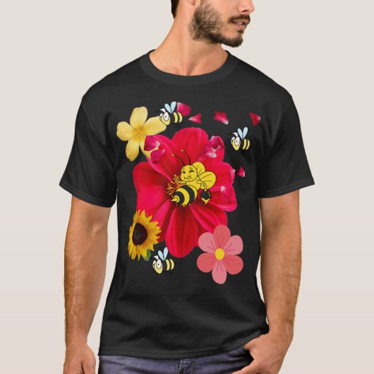 Flowers Bee Funny Retro style Novelty Nature Tシャツ (正面)