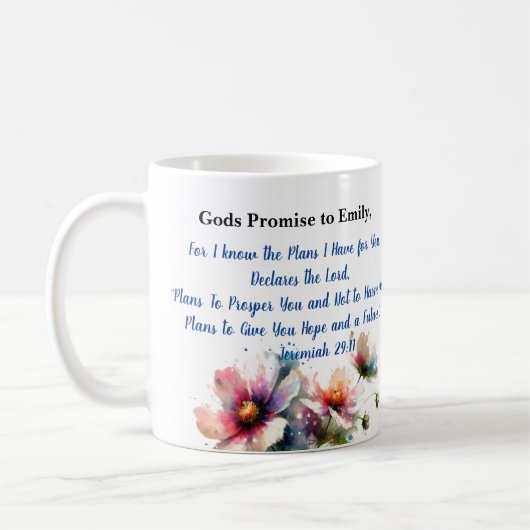 Flowers Bible Verse Jeremiah 29:11 Personalize コーヒーマグカップ (左)