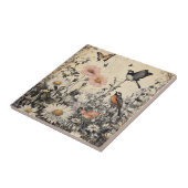 Flowers, Birds & Butterfly on Aged Paper (1) タイル (側面)