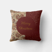 Flowers,Burgundi Red Gold Glitter, Merry Christmas クッション (裏面)