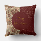 Flowers,Burgundi Red Gold Glitter, Merry Christmas クッション (裏面)