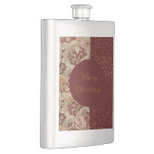 Flowers,Burgundi Red Gold Glitter, Merry Christmas フラスク (右)