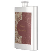 Flowers,Burgundi Red Gold Glitter, Merry Christmas フラスク (左)