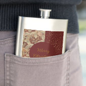 Flowers,Burgundi Red Gold Glitter, Merry Christmas フラスク (インサイチュ)