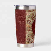 Flowers,Burgundi Red Gold Glitter, Merry Christmas 保温保冷タンブラー (右面)