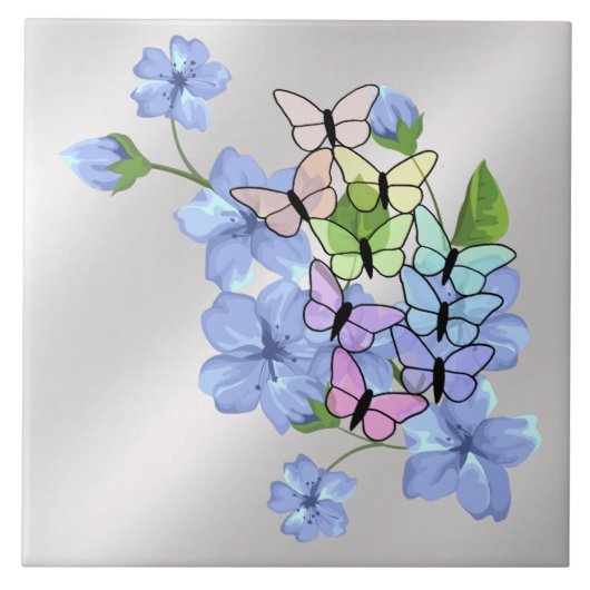 Flowers & Butterflies Ceramic Tile タイル (正面)