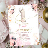  Flowers Butterfly Striped Chic 1s Birthday 招待状