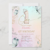 Flowers Butterfly Striped Colorful 1s Birthday 招待状 (正面)