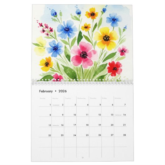 Flowers Calendar カレンダー (2月 2026)