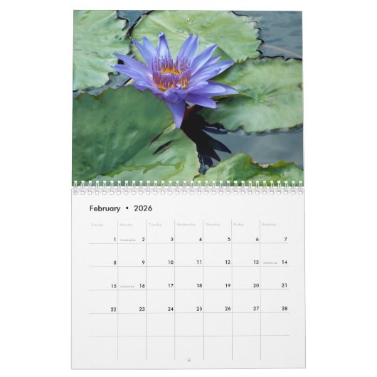 Flowers Calendar 2026 カレンダー (2月 2026)