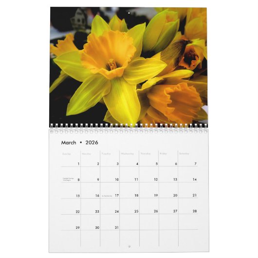 Flowers calendar 2026  カレンダー (3月 2026)