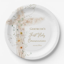  flowers cross First Holy Communion ペーパープレート