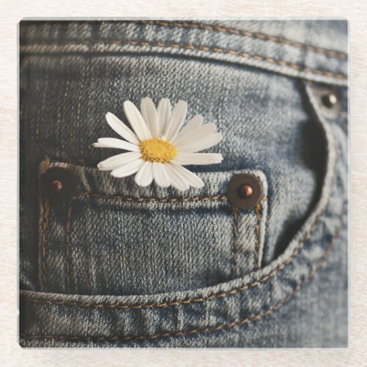 Flowers | Daisy in Jeans Pocket ガラスコースター (正面)