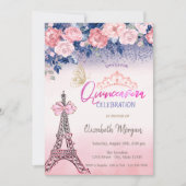 Flowers,Eiffel Tower Bow Butterfly Quinceanera  招待状 (正面)