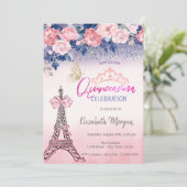 Flowers,Eiffel Tower Bow Butterfly Quinceanera  招待状 (スタンド正面)