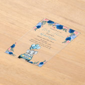 Flowers, Elephant Car Baby Shower アクリル招待状 (レイダウン)