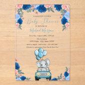 Flowers, Elephant Car Baby Shower アクリル招待状 (正面)