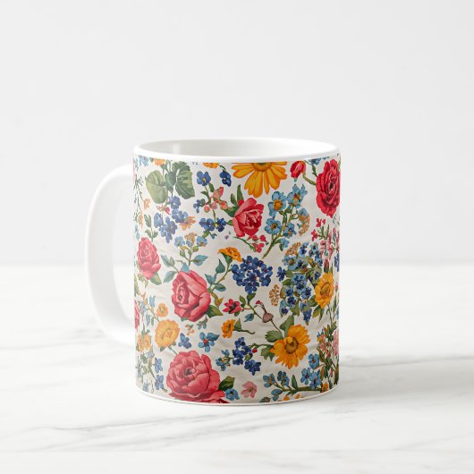 Flowers Everywhere, colorful design, コーヒーマグカップ (正面左)
