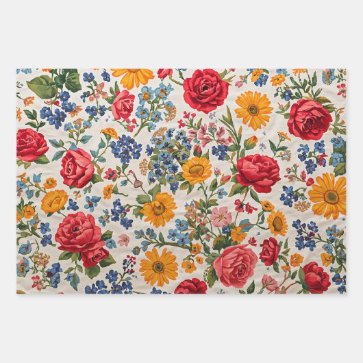 Flowers Everywhere, colorful design, ラッピングペーパーシート (正面)