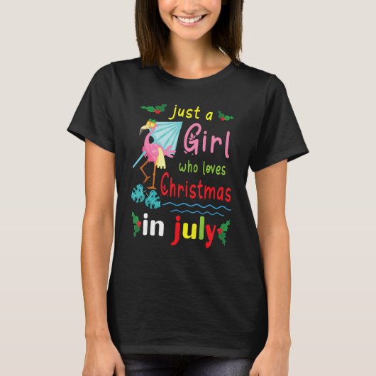 Flowers Flamingo Just A Girl Who Loves Christmas I Tシャツ (正面)