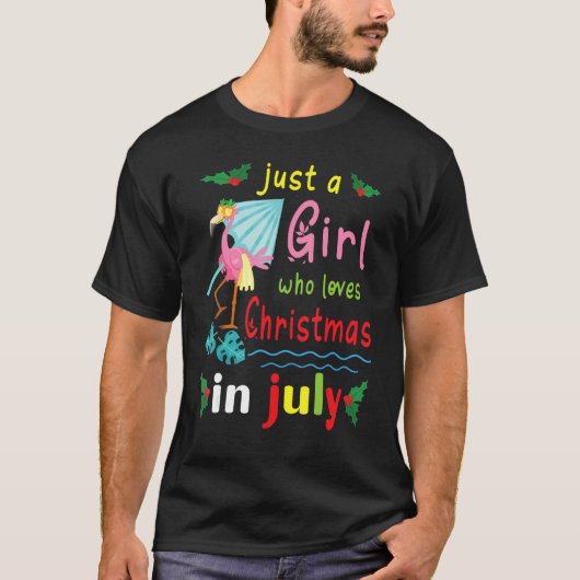 Flowers Flamingo Just A Girl Who Loves Christmas I Tシャツ (正面)