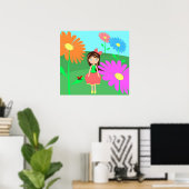 Flowers, Girl and Ladybug ポスター (ホームオフィス)