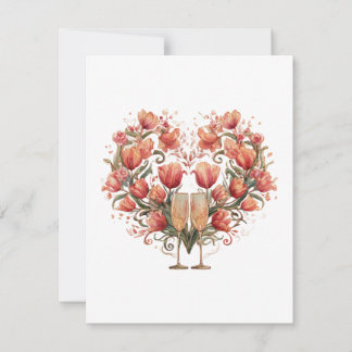 Flowers, glasses in heart shape for Valentines Day シーズンカード