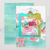 *~* Flowers Glitter Modern Abstract  Mint Invitati 招待状 (正面/裏面)