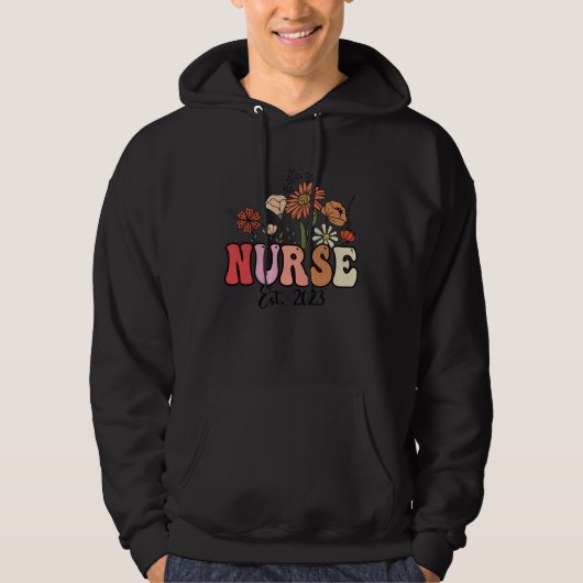Flowers Groovy Retro Nurse Est2023 Nursing School  パーカ (正面)