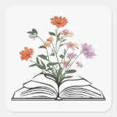 flowers growing from book スクエアシール (正面)