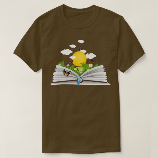 flowers growing from book Sticker addicted to read Tシャツ (デザイン正面)